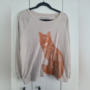 Modcloth beige light weight shirt with orange fox size xl